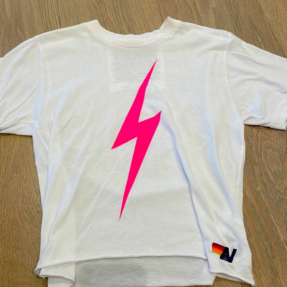 womens xs pink lightning bolt tee - no longer sold at aviator nation